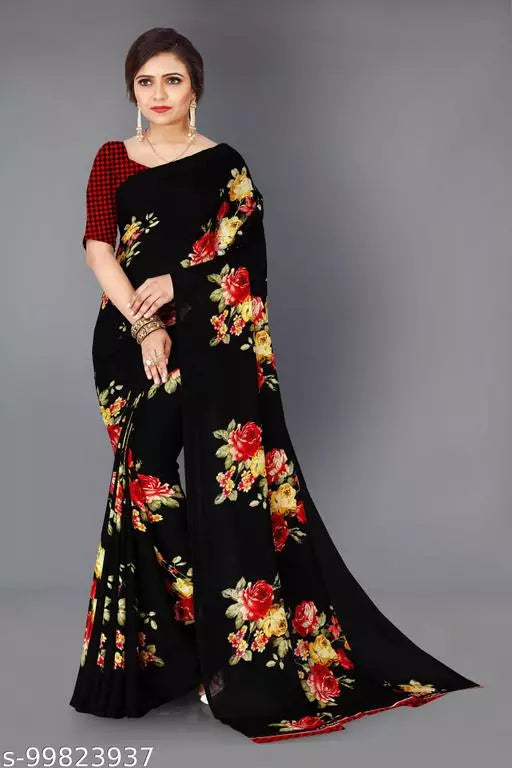 SHUBHSWAR Daily Wear georgette Saree with unstitched Blouse Piece