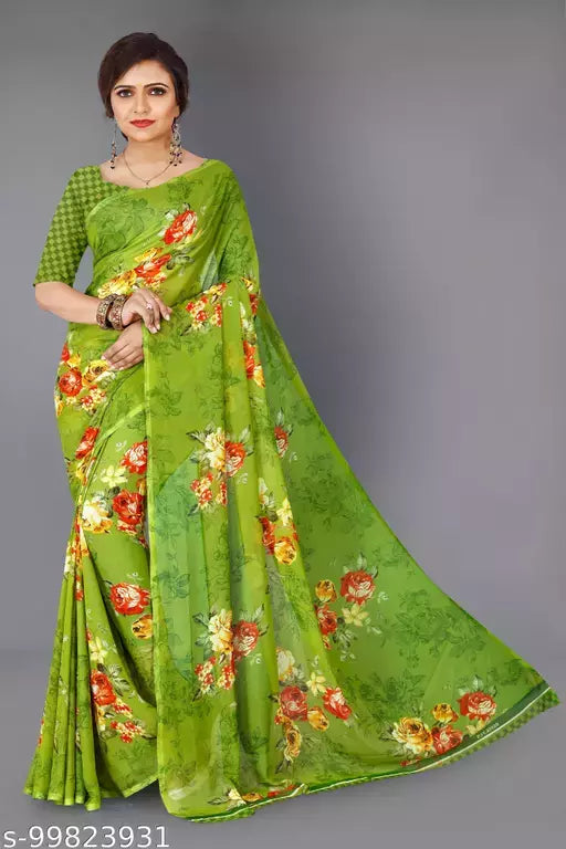 Georgette Green saree With Blouse