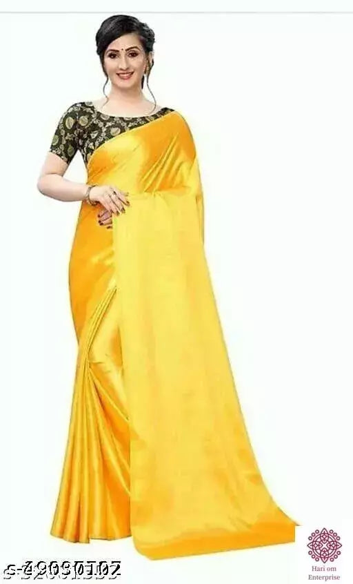 Sana Silk Satin Silk Yellow Saree With Blouse