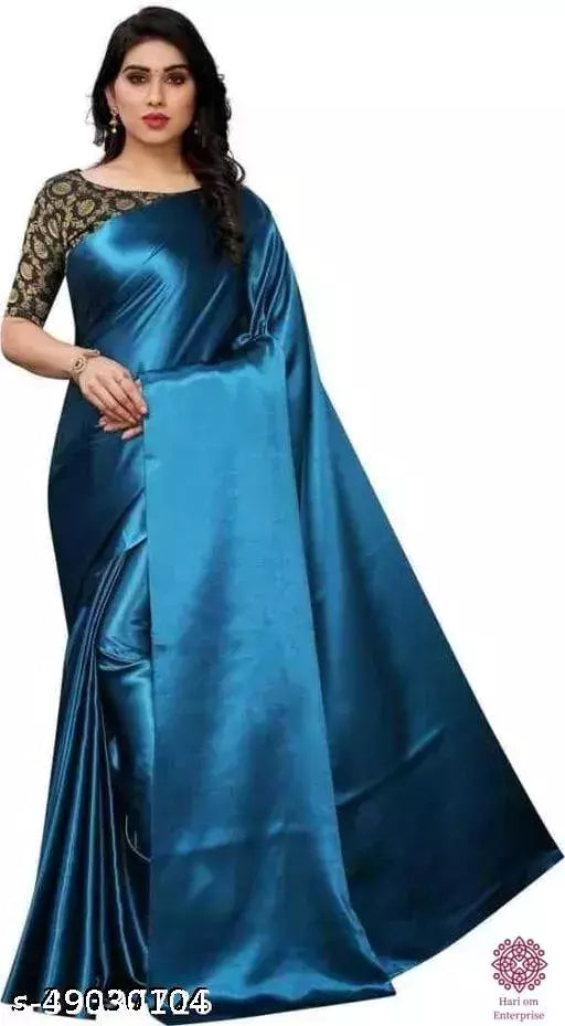 Sana Silk Satin Silk Blue Saree With Blouse