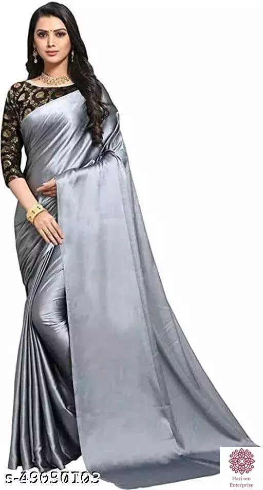 Sana Silk Satin Silk grey Saree With Blouse